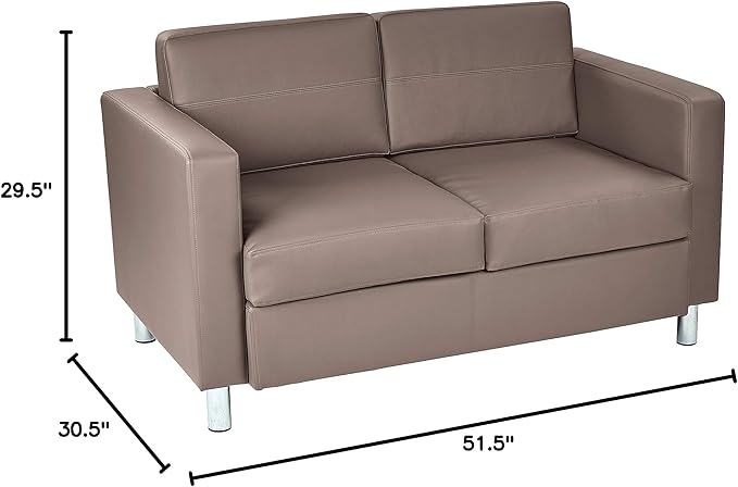 Office Star Pacific Loveseat with Padded Box Spring Seats and Silver Finish Legs Dillon Stratus Faux Leather