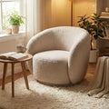 Modern Boucle Swivel Accent Chair Oversized Round Swivel Barrel Chair No-Assembly Single Sofa Chair with Thick Foam Comfy Cloud-Style Boucle Chair for Living Room &amp Bedroom Beige Round Chair