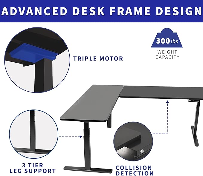 VIVO Electric Height Adjustable 83 x 60 inch Corner Stand Up Desk 2 White Marble Dry Erase Solid Table Tops Black Frame Memory Controller L-Shaped Workstation 3E Series DESK-KIT-3E8BWM