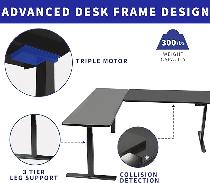 VIVO Electric Height Adjustable 83 x 60 inch Corner Stand Up Desk 2 Light Wood Solid Table Tops Black Frame Memory Controller L-Shaped Workstation 3E Series DESK-KIT-3E8BC