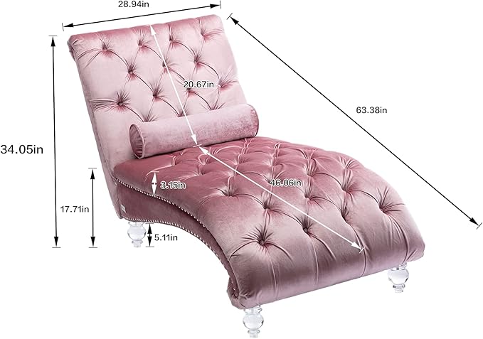 Leisure Velvet Concubine Sofa Accent Sofa Chaise Reclining Lounger Barrel Sofa with Acrylic Feet (Pink)