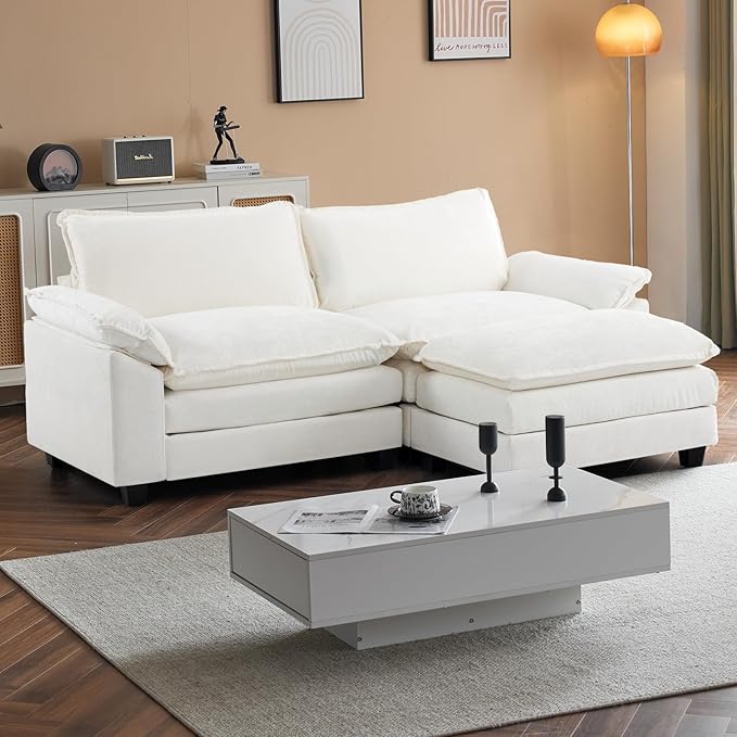 VINGLI Convertible Modular Sectional Sofa for Living Room with Deep Seat &amp Movable 2-Layer Ottoman Oversized L-Shape Cloud Sofa with Chaise &amp Armrests Loveseat for Small Spaces Chenille Cr