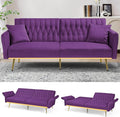 70 Velvet Futon with Adjustable Backrest and Armrests Sofa Bed with Extra Pillows for Waiting Room Living Room and Office Purple