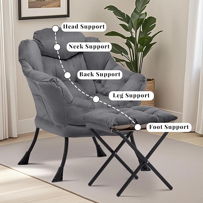 Lazy Chair with Ottoman Comfy Accent Lounge Chair with Side Pocket Modern Reading Armchair with Footrest Upholstered Sofa Chair for Small Spaces Bedroom Living Room Dorm Darkgrey