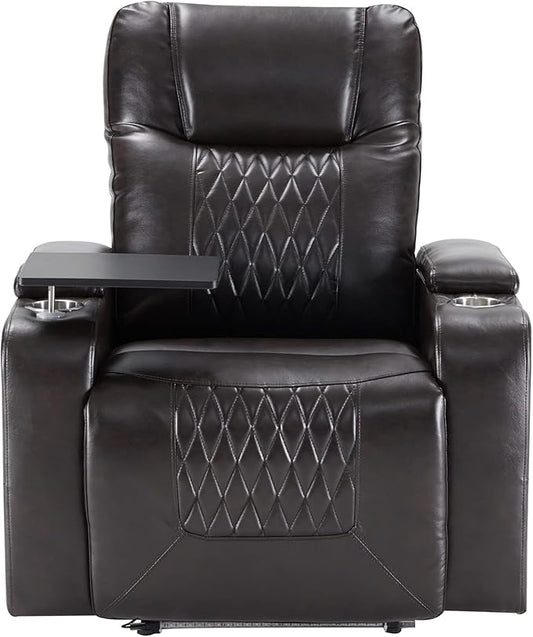 Merax Power Motion Recliner with USB Charging Port and Hidden Arm Storage 2 Convenient Cup Holders Design and 360° Swivel Tray TableBlack