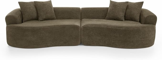 DEINPPA Oversized Modular Couch with 4 Pillows 4-Seater Curved Cloud Sofa Chenille Upholstered Comfy Couch for Living Room Apartment Office No Assembly Needed-Dark Brown