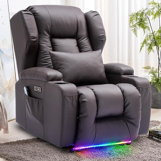 SAMERY Power Recliner Chair Electric Wall Hugger Recliners with Massage &amp Heat Comfy Reclining Sleeper Chair Movie Sofa Home Theater Seat with Cup Holders/USB Port/LED Light/Lumbar Pillow/Remote