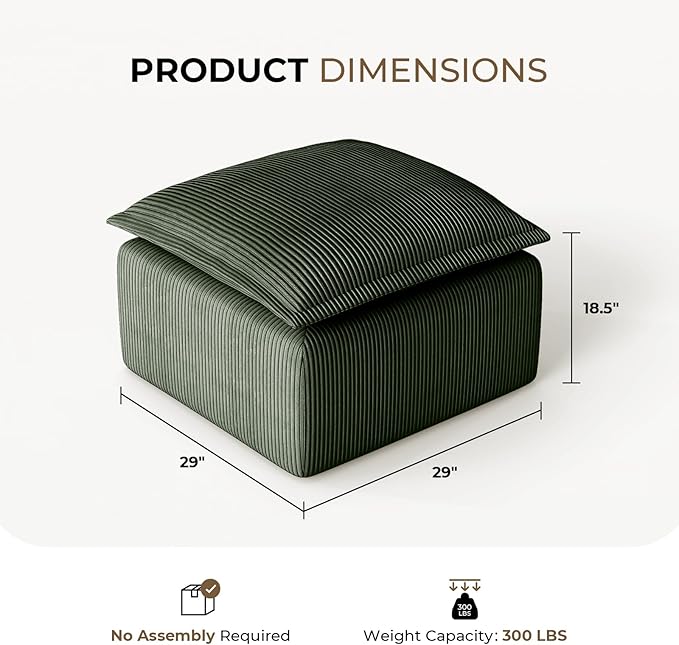 Green Corduroy Pouf for Modular Sectional Sofa Matching Accessory for Living Room Bedroom and Apartment