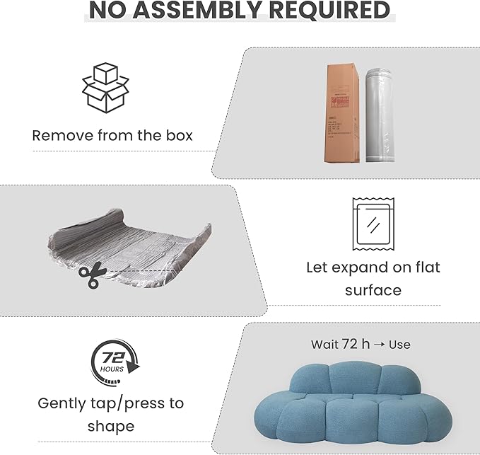 90 Curved Boucle Couch Comfy Cloud Shaped Boneless Couches for Living Room Modern Deep Seat Loveseat Lazy Floor Sofa for Bedroom Apartment Small Space (No Assembly Blue)