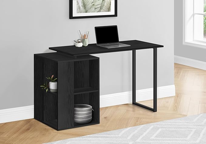 Computer Desk Home Office Left Right Set up Storage Shelves 55 l Work Laptop Black Laminate Black Metal Contemporary Modern