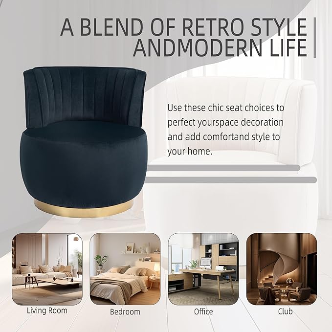 25.2 360 Degree Swivel Barrel SofaRound ArmchairsUpholstered Velvet Sofa ChairComfy Round Accent Sofa Chair for Living RoomBedroomOfficeWaiting RoomsBlack