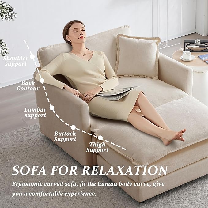 SoarFlash Chenille Sectional Sofa Comfy Modular Single Sofa with Ottoman Modern Recliner Deep Seat Sofa Set for Living RoomLight Coffee
