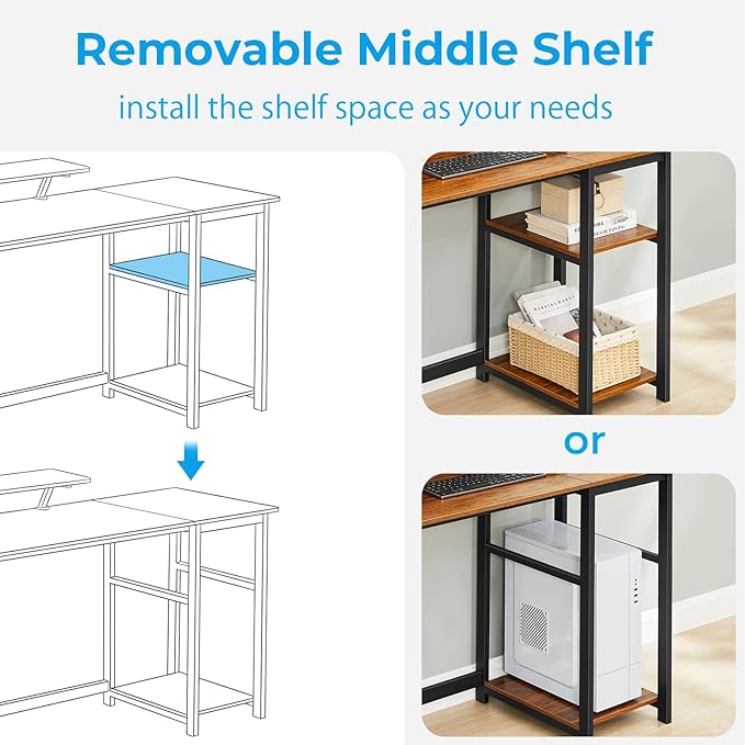 GreenForest Computer Desk with Monitor Stand47 inch Home Office Desk with Reversible Storage Shelves Modern Writing Study Work TableEasy AssemblyWalnut