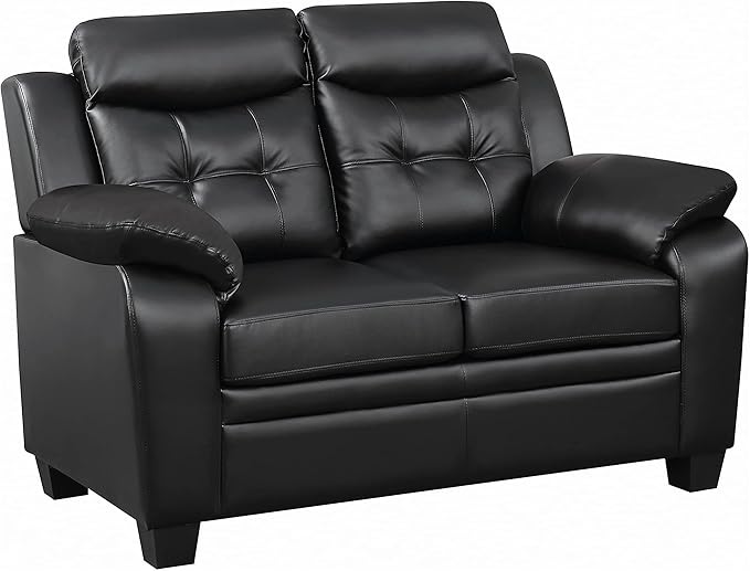 Coaster Home Furnishings - Finley - Leatherette - Upholstered Tufted Loveseat with Flared Armrest and Tapered Legs - Living Room - Black - 506552