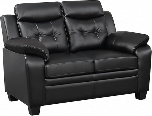 Coaster Home Furnishings - Finley - Leatherette - Upholstered Tufted Loveseat with Flared Armrest and Tapered Legs - Living Room - Black - 506552