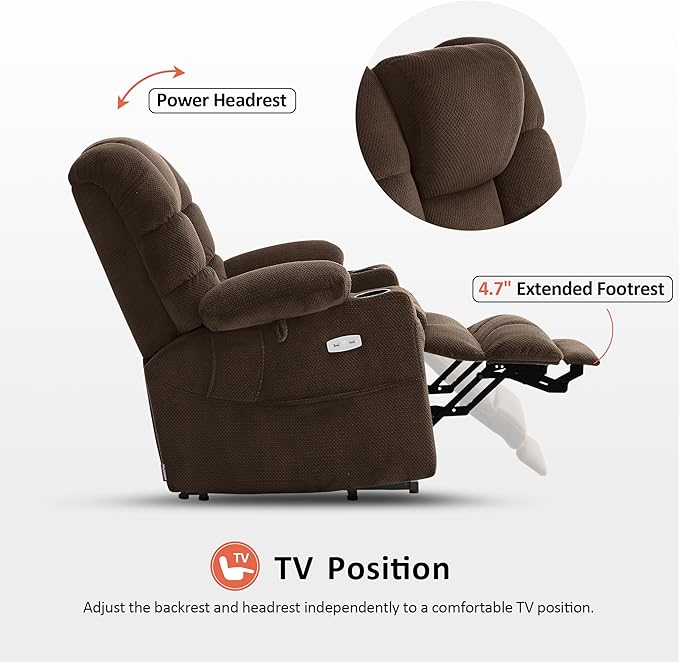 MCombo Small Triple Motor Power Lift Recliner Chair with Massage and Dual Heating Adjustable Headrest for Petite Elderly People Fabric 7631 (Coffee Small)