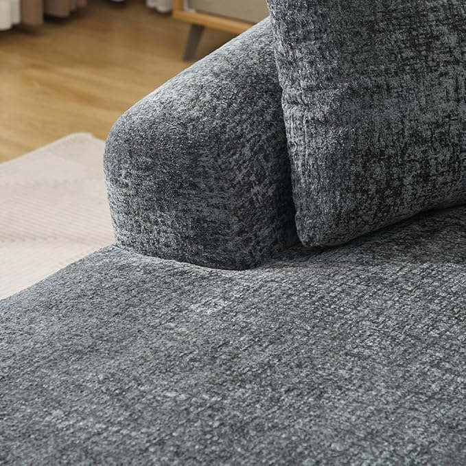 65.7 Oversized Chaise Longue Chair Indoor Modern Upholstered Corduroy Deep Seat Sofa Bed with Throw Pillows and Armrests Sleeper Sofa Couch for Living Room (Grey)