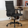 Office Chair Ergonomic Executive Conference Room Chairs Ribbed Leather Desk Chair with Lumbar Support Adjustable Height Mid-Back Swivel Chair with Padded Seat and Square Tube Armrests