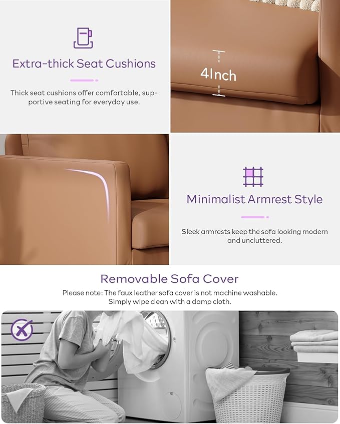 TYBOATLE Modern Faux Leather Small Couches for Small Spaces Comfy Upholstered Brown Love Seat for Bedroom 2 Seater Mini Couch for Dorm Apartment Office Brown
