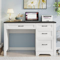 Farmhouse Executive Desk with Drawers Wood Computer Desk with Ample File Drawer Rustic Home Office Desk with Storage for Bedroom Living Room Black
