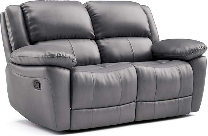 Furniture of America Sorin Modern Leather Recliner Loveseat with Pillow Armrests and High Density Foam Reclining Sofa Comfortable Couch for Living Room Office FSC Certified Dark Gray