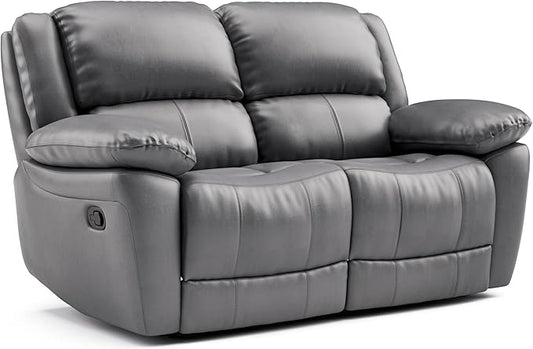 Furniture of America Sorin Modern Leather Recliner Loveseat with Pillow Armrests and High Density Foam Reclining Sofa Comfortable Couch for Living Room Office FSC Certified Dark Gray