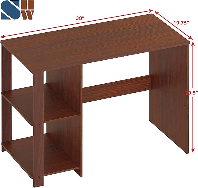 SHW 38-Inch Home Office Computer Desk with Shelves Cherry