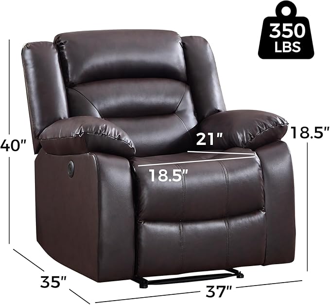 EBELLO Classic Power Recliner Chair Oversized Electric Reclining Chair with Overstuffed Cushion and Back Soft Fabric Adults Single Recliner Sofa for Living Room Set of 2 Brown
