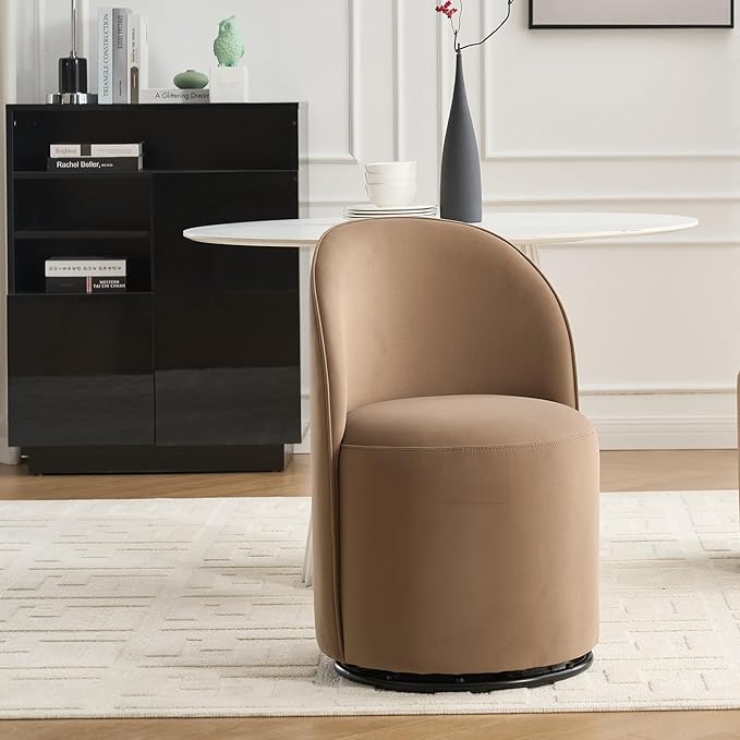 KEIKI Upholstered Swivel Barrel Chair Mid-Century Modern Velvet Accent Armchair for Living Room Bedroom or Vanity 360° Rotating Sofa Chair Brown