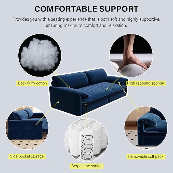 66‘’ Velvet Queen Pull Out Sofa Bed 3-in-1 Convertible Sleeper Sofa Couch with Armrest for Living Room Apartment Blue