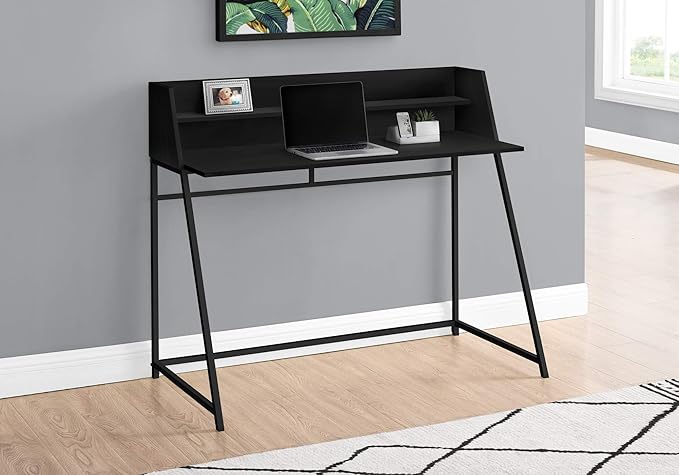 Computer Desk Home Office Laptop Storage Shelves 48 l Work Black Laminate Black Metal Contemporary Modern