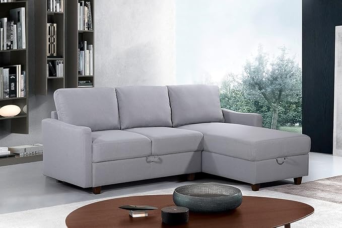 Sectional Sofa with Storage – Modern Upholstered Living Room Couch Reversible Chaise for Home Apartment Office 81.9” L Light Grey
