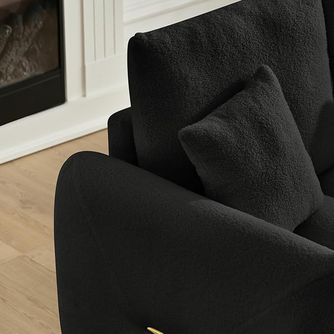 Black Oversized Armchair Teddy Cloud Sofa Couch Comfy Upholstered Sherpa Couch with Pillow Modern Deep Seat Single Accent Chair for Living Room Bedroom Office Apartment (Black)
