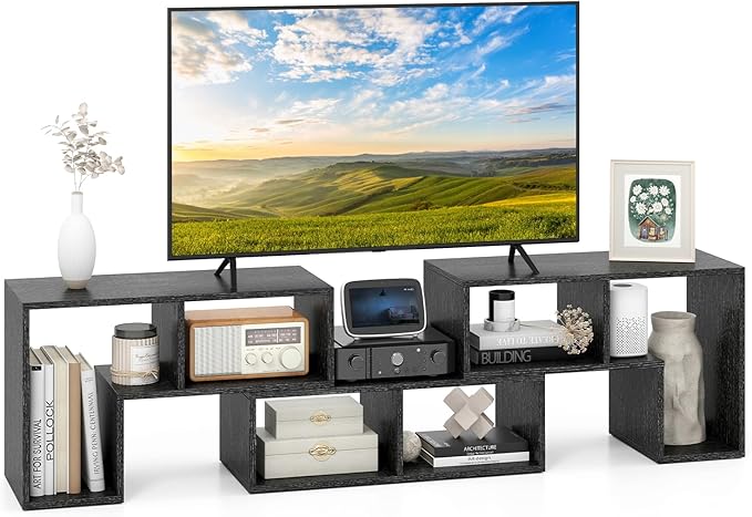 GOFLAME 3 Pieces TV Console Stand Modern Entertainment Center for 50 55 60 65 Inch Flat Screen TV Free Combination Bookcase for Storage &amp Display Suitable for Living Room (Black Wood Grain)
