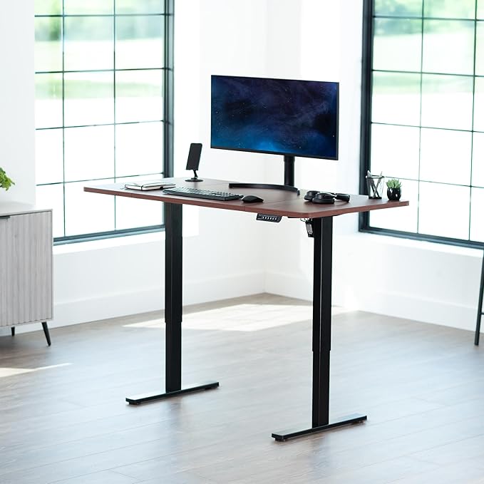VIVO Electric 60 x 30 in Standing Desk Memory Height Adjustment 1B Series Holds 220 lbs Dark Walnut Top Black Frame DESK-KIT-1B6D-30