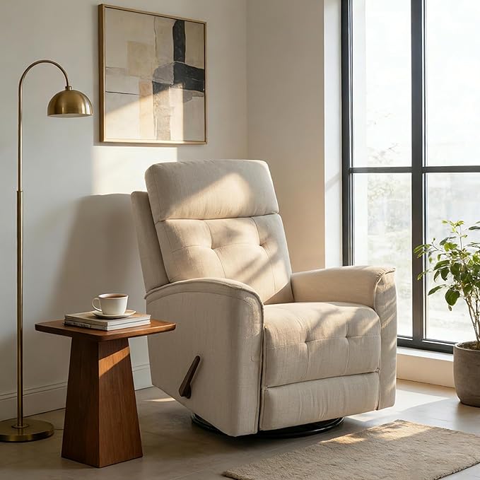 Swivel Rocker Recliner Chair for Adults Rocking Chair Small Swivel Recliner for Small Spaces Living Room Bedroom RV(Beige)