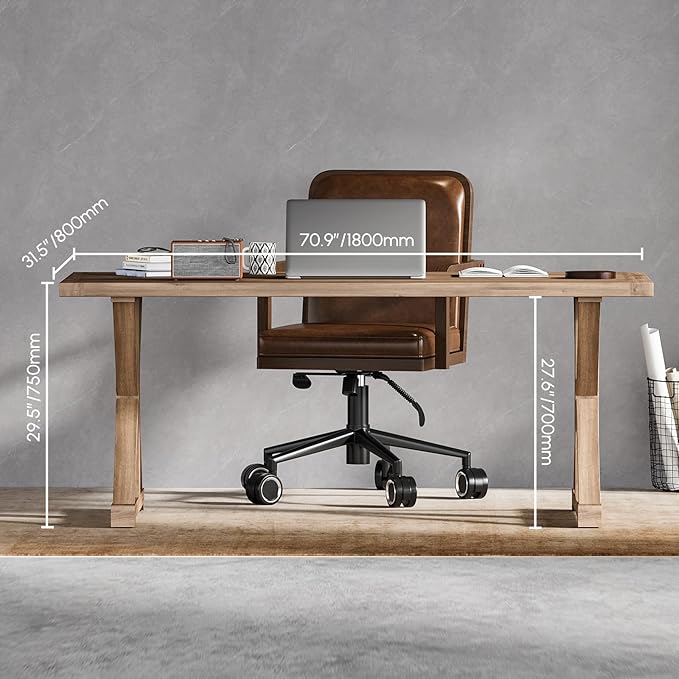 homary 70.9 Solid Wood Executive Desk Rustic Farmhouse Home Office Desk with X-Trestle Base Large Writing &amp Computer Table for Home Office Study or Dining Space