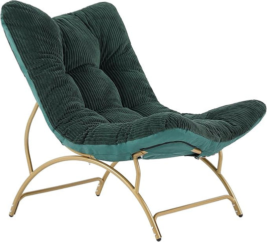 Welnow Accent Lounge Lazy Chair Comfy Soft Leisure Metal Frame Reading Chair Upholstered Thick Cushion Seated Recliner Sofa for Living Room Bedroom Dorm Dark Green