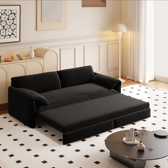 66 Queen Pull Out Sofa Bed 3-in-1 Convertible Sleeper Sofa Velvet Small Loveseat for Small Spaces with Side Storage Multi-Functional Couches for Living Room Apartment and Office