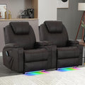 Power Recliner Chair with Heat and Massage for Adults - Home Theater Seating with LED LightsCup HoldersSide PocketUSB Port - Recliner Sofa for Living Room