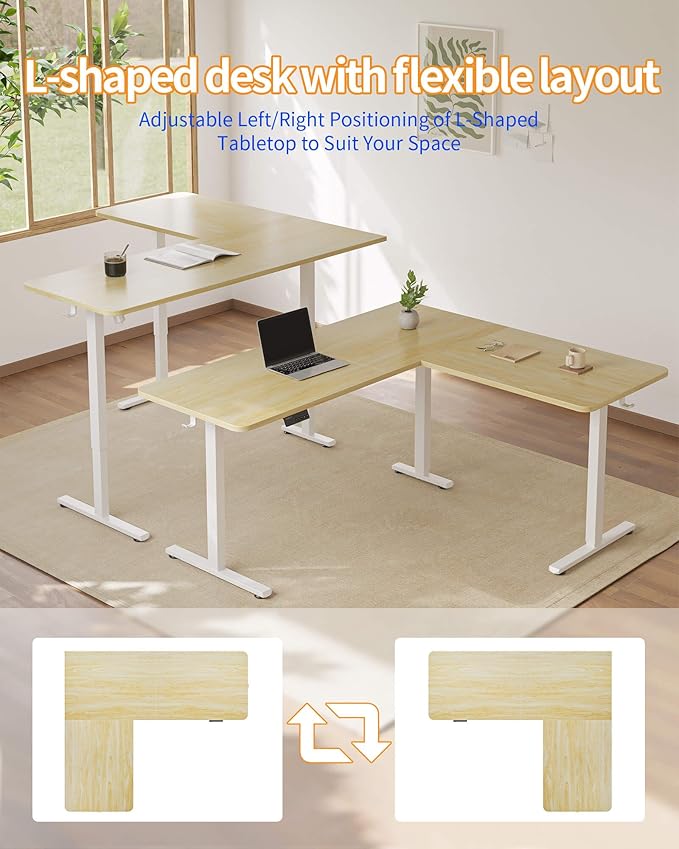 YIHAYO L Shaped Standing Desk Adjustable Height 63 x 55 Inches Electric Corner Standing Desk with Splice Board Computer Desk for Home Office Natural