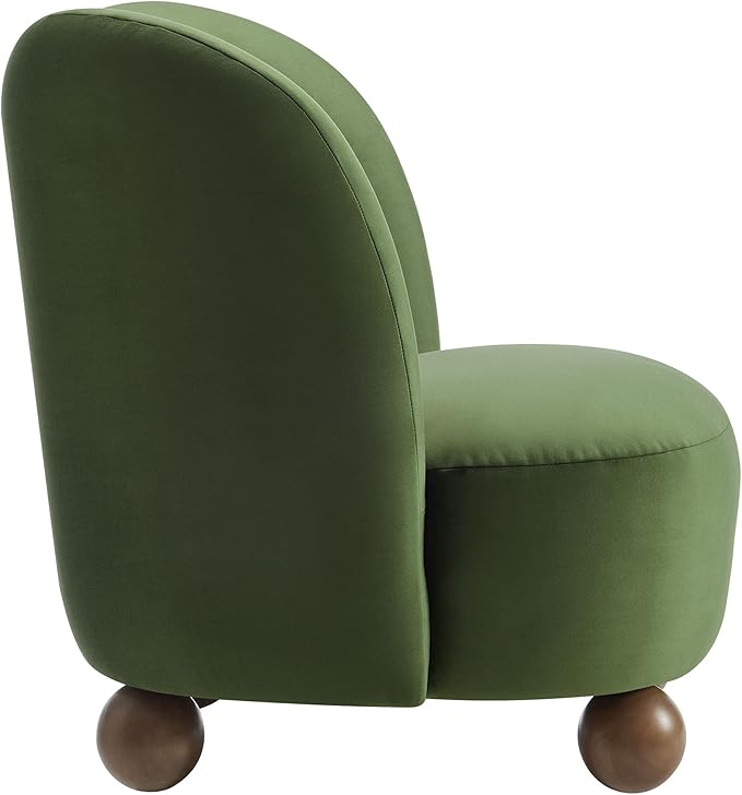 Modway Monroe Performance Velvet Accent Chair in Moss Green Walnut - Upholstered Stain-Resistant Barrel Chair - Comfy Lounge Chair - Oversized Round Armless Reading Chair for Living Room