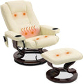 8-Point Massage Recliner with Ottoman Heated PU Leather Reclining Chair w/Solid Wood Base Indoor Lounge TV Chair with Footrest for Living Room and Bedroom Beige