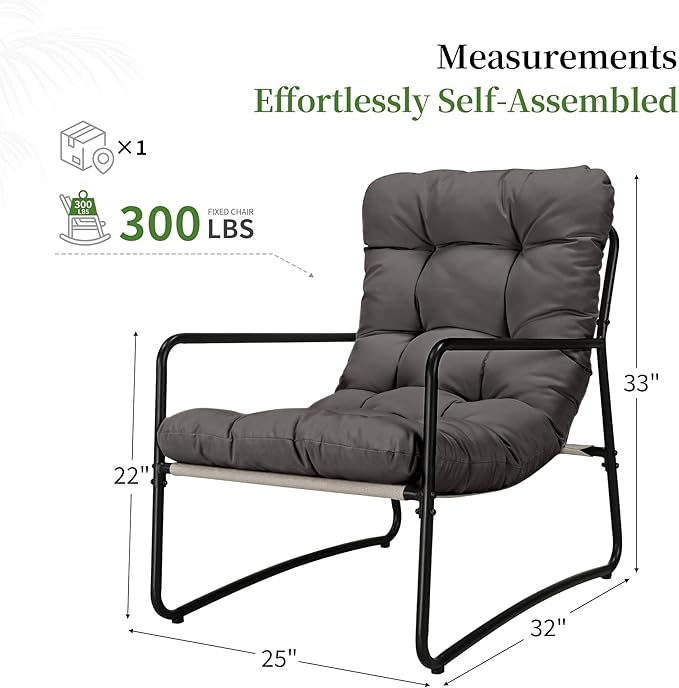 Modern Accent Chair Living Room Chair with Metal Frame &amp Armrest Comfy Reading Chair Leisure Sofa Armchair with Soft Cushion for Bedroom Balcony Lounge Reading Room Grey