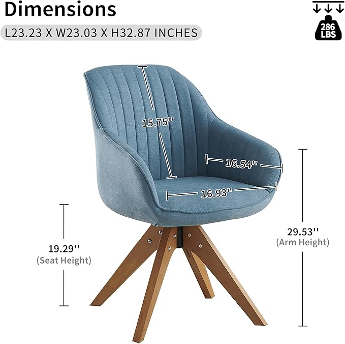 Art Leon Office Chair No Wheels Mid Century Modern Desk Chair No Wheels Swivel Accent Chair with Solid Wood Legs Upholstered Arm Chair for Small Spaces Living Room Bedroom Blue