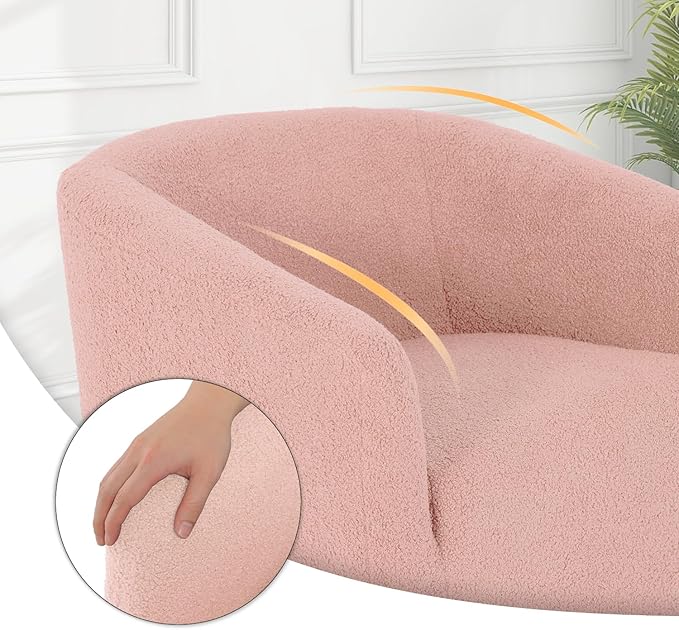 MoNiBloom Accent Barrel Chair Boucle Fabric Accent Chair Modern Sherpa Elegant Armchair with Cozy Soft Padded 300lbs Capacity Compact Sofa Chair for Living Room Bedroom Office Soft Pink