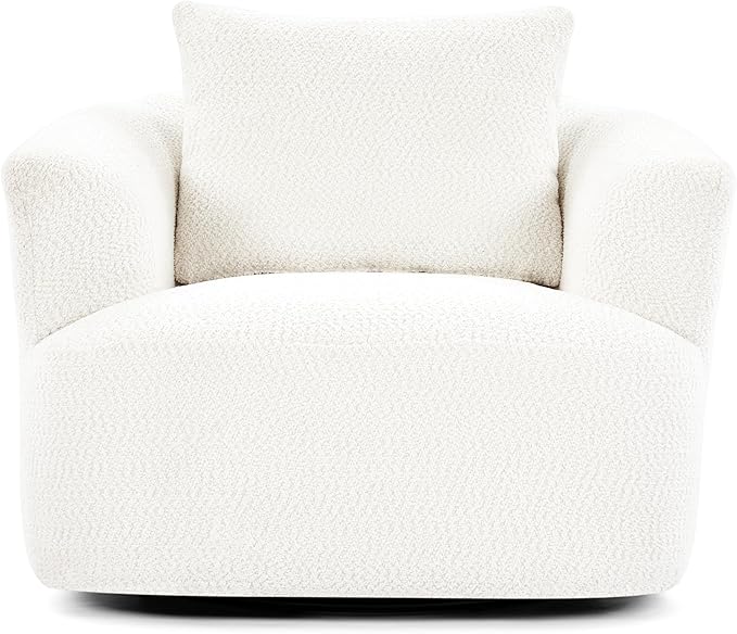 360-Degree Swivel Accent Chair 38.2 Chenille Upholstered Swivel Barrel Sofa Chair with a Throw Pillow Ergonomic Rounded Armrests Single Sofa for Living Room Office (Beige/509)