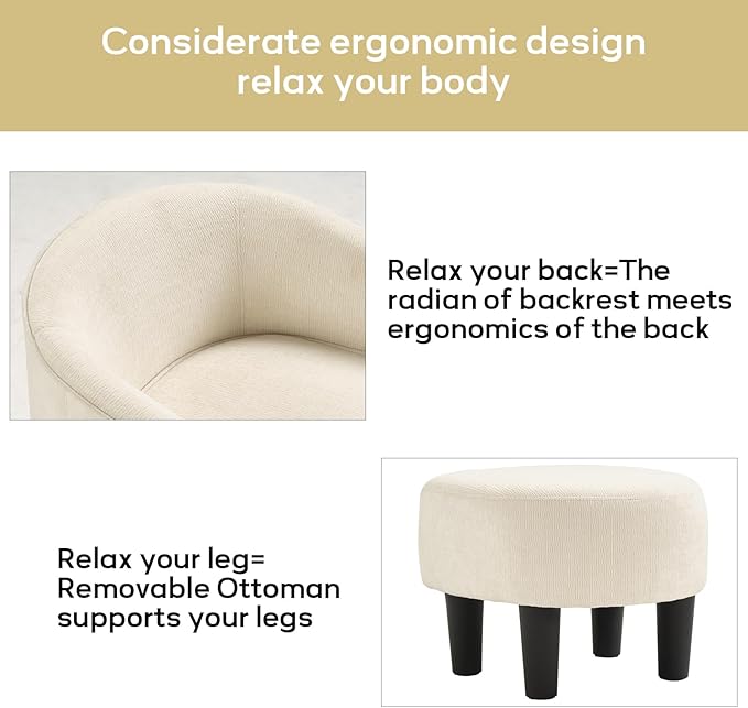 CANMOV Swivel Accent Chair for Multi-Scene Use 360 Degree Club Chair with Ottoman Set Comfy Fabric Barrel Reading Chairs with Simple Line Design for Living Room Bedroom Round Reading Chair Beige