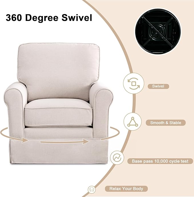 INZOY Swivel Accent Chair Set of 2 Mid Century Modern Chair Comfy Swivel Barrel Reading Chair Upholstered Square Chair for Living Room Bedroom Small Spaces Fully Assembled Beige