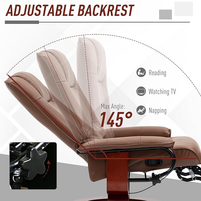 Faux Leather Manual Recliner Adjustable Swivel Lounge Chair with Footrest for Living Room